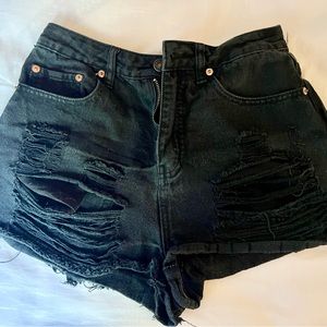 Black Destroyed Denim Shorts